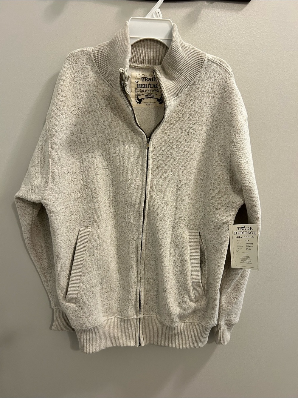 Trade Heritage Men’s Full-Zip Knit Jacket - Oatmeal. Medium